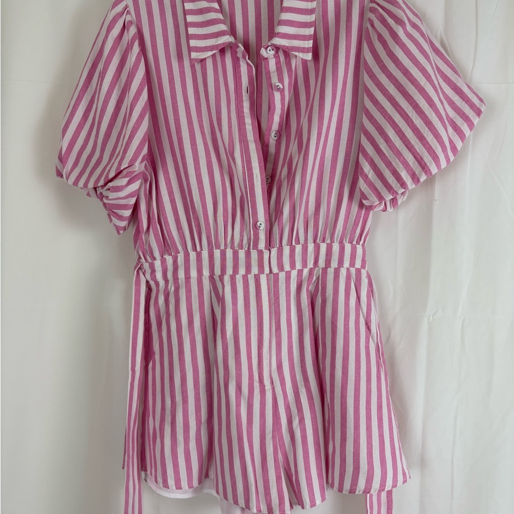 Chic Pink Striped Women's Romper
